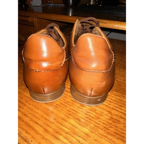 Paul Fredrick Mens Light Brown Leather Office Shoes Sz 9.5 Lace Up Comfy EUC